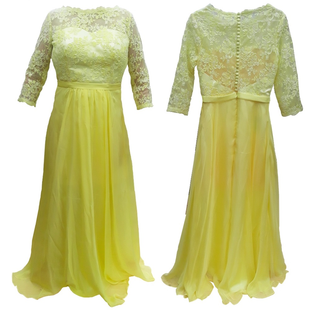 Yellow Lace & Chiffon Mother of Bride Dress US Women's size 10 Fits like a 6-8
